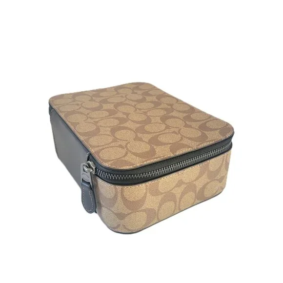 Coach CE700 Tech Organizer Signature Colorblock Khaki Black Travel Zip Case - Picture 4 of 6